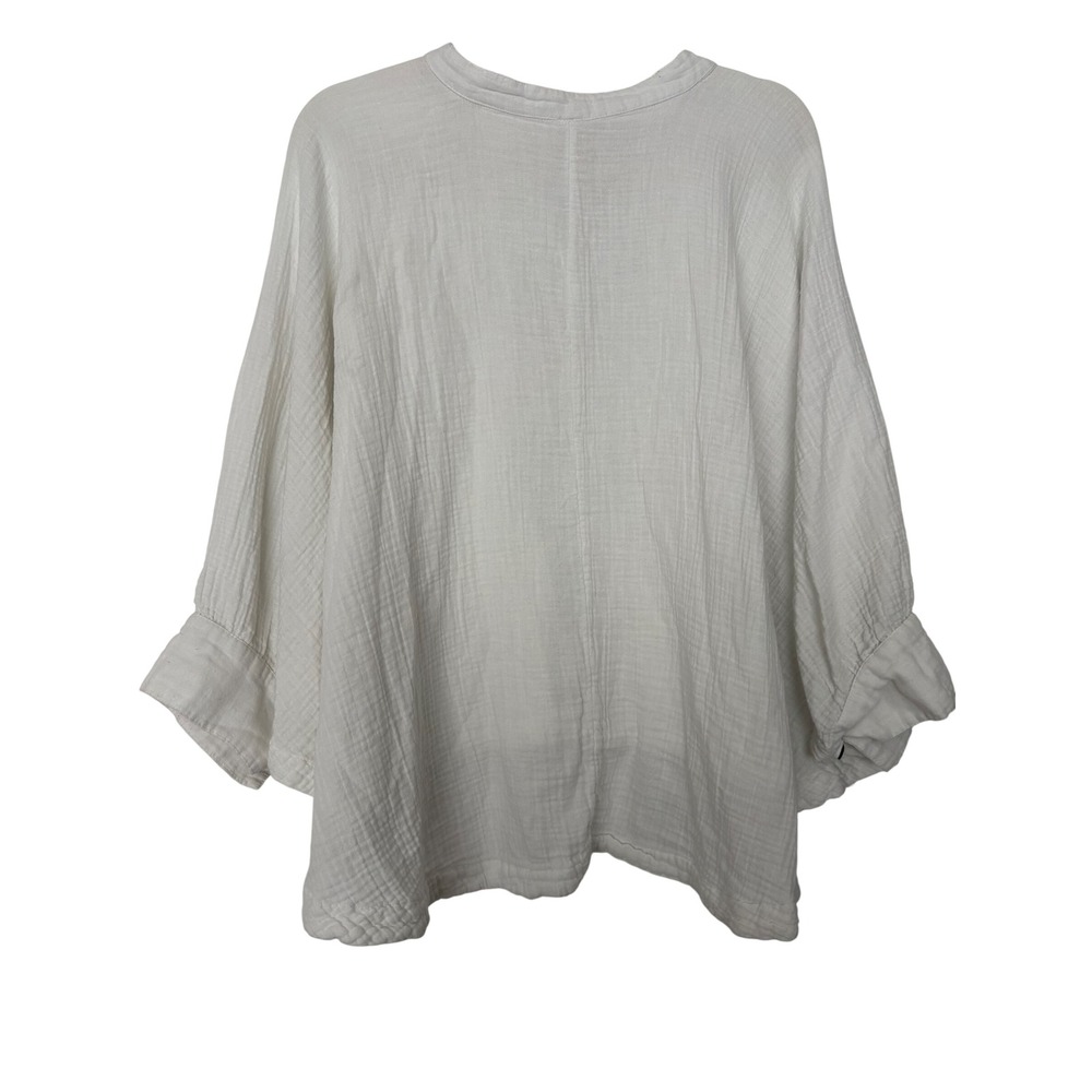 Free People Coastal Grandma Boho White Gauze Button Down Oversized Blouse M - Picture 3 of 9